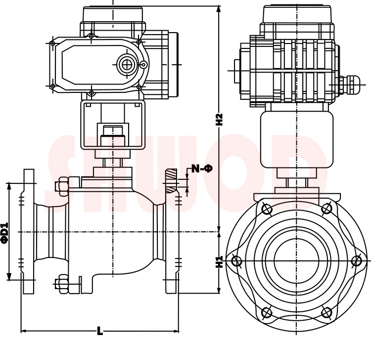 電動(dòng)法蘭球閥外形尺寸圖