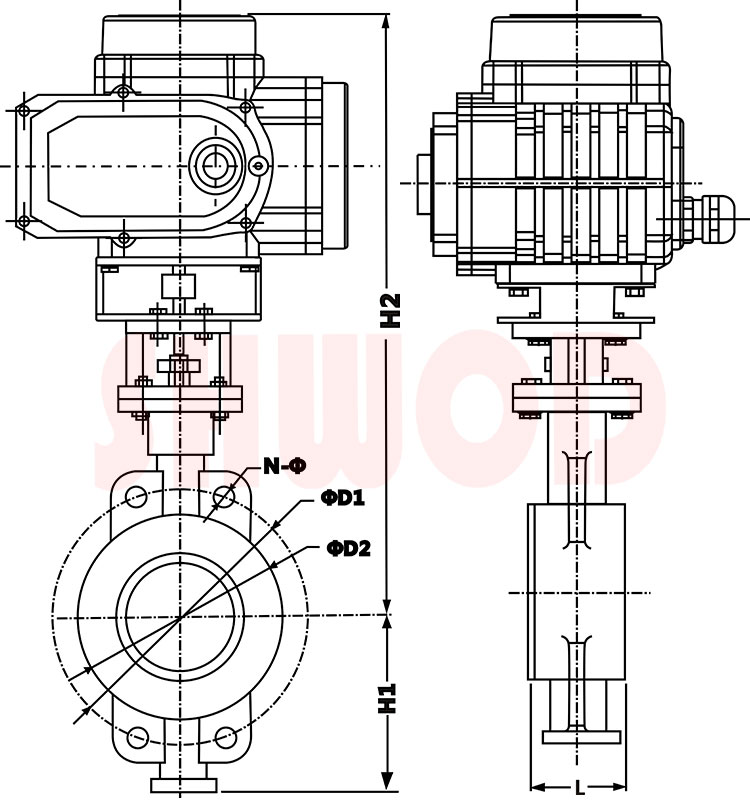 電動(dòng)硬密封蝶閥外形尺寸圖