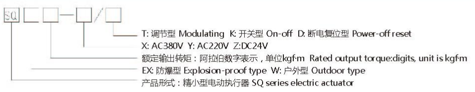 普通精小型電動執(zhí)行器型號表示方式